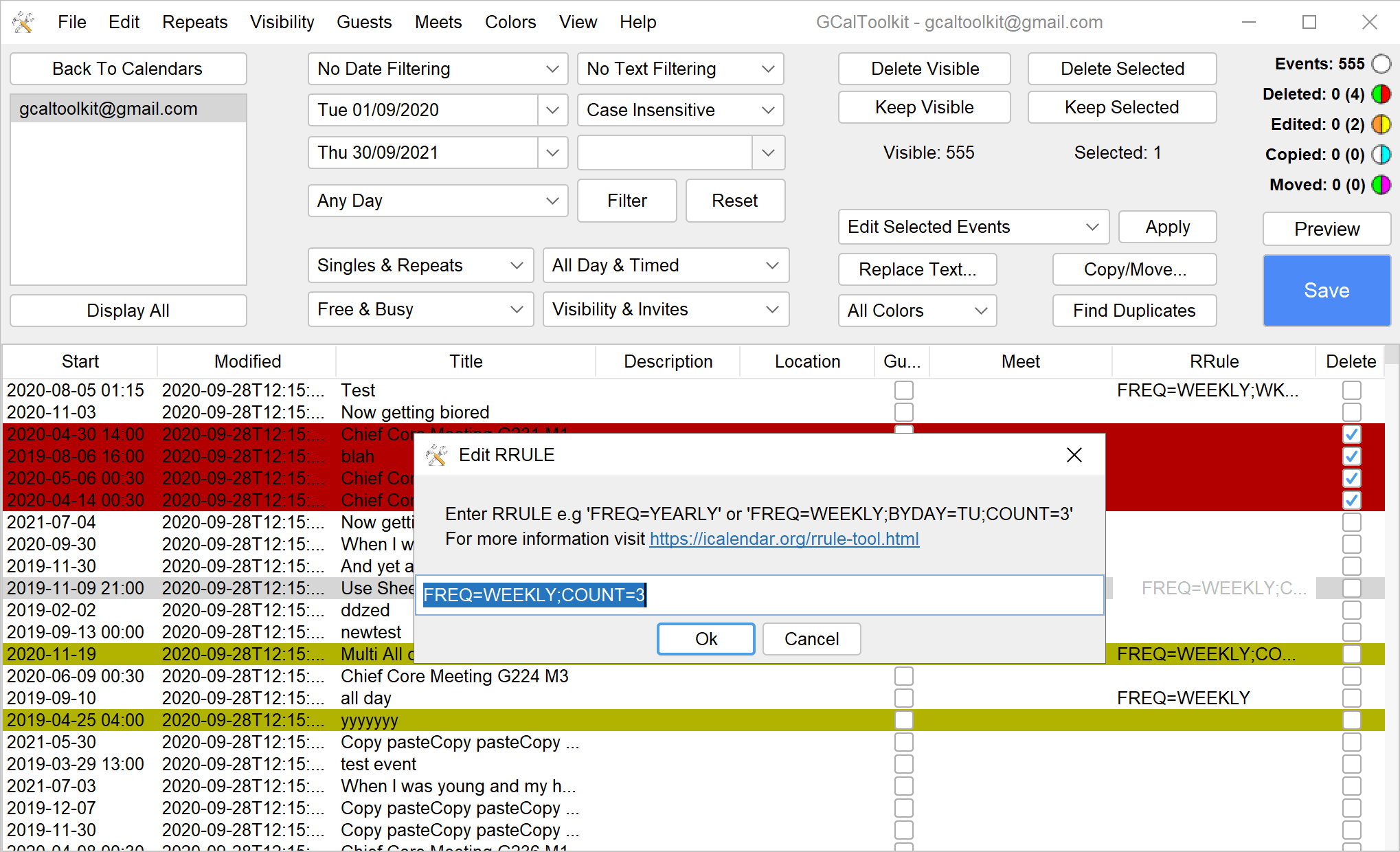 GCalToolkit Remove Google Calendar Duplicates Mass Edit/Delete